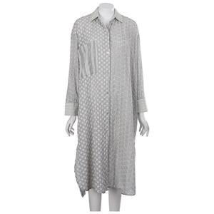 Zara Shirt Dress XS Green Embroidered Button Front Oversized Tunic Duster Hi-Low